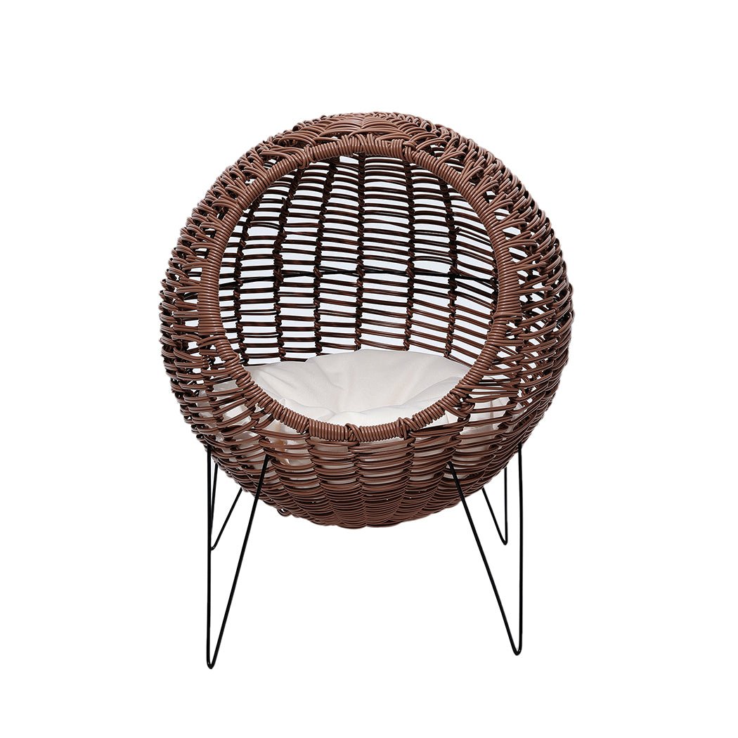 Rattan Pet Bed Elevated Cat Dog House Round Wicker Basket Kennel Egg Shape - Bedzy Australia