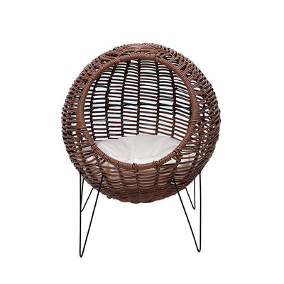 Rattan Pet Bed Elevated Cat Dog House Round Wicker Basket Kennel Egg Shape - Bedzy Australia
