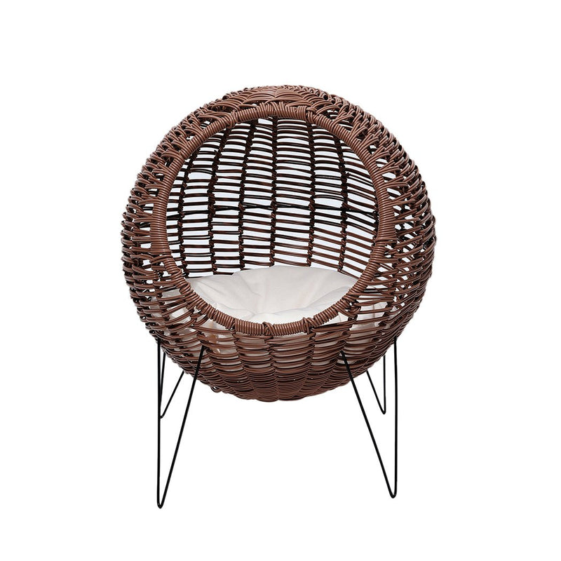 Rattan Pet Bed Elevated Cat Dog House Round Wicker Basket Kennel Egg Shape - Bedzy Australia