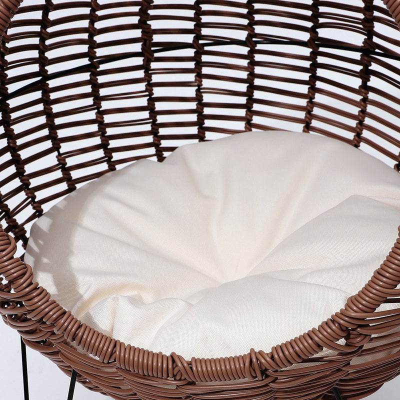 Rattan Pet Bed Elevated Cat Dog House Round Wicker Basket Kennel Egg Shape - Bedzy Australia