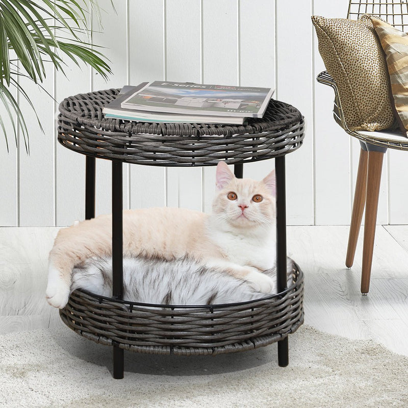 Rattan Pet Bed Elevated Raised Cat Dog House Wicker Basket Kennel Table - Bedzy Australia