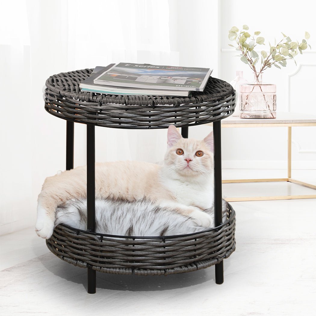 Rattan Pet Bed Elevated Raised Cat Dog House Wicker Basket Kennel Table - Bedzy Australia
