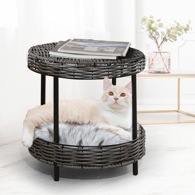 Rattan Pet Bed Elevated Raised Cat Dog House Wicker Basket Kennel Table - Bedzy Australia