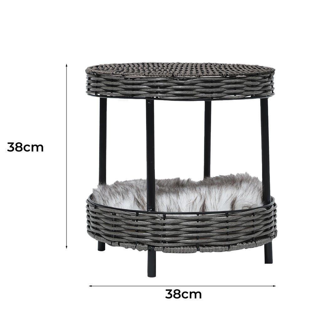 Rattan Pet Bed Elevated Raised Cat Dog House Wicker Basket Kennel Table - Bedzy Australia