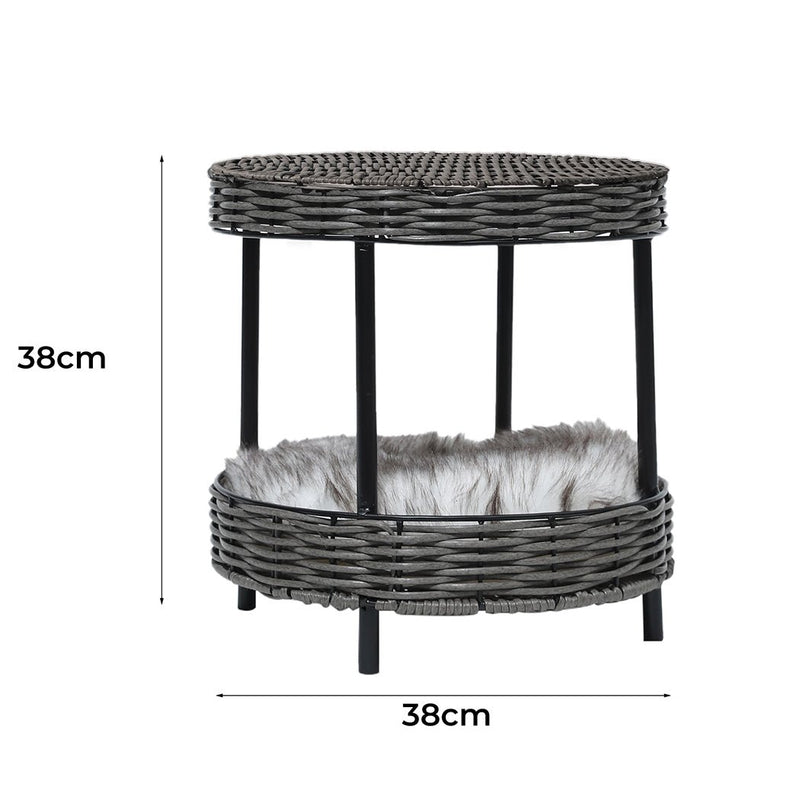 Rattan Pet Bed Elevated Raised Cat Dog House Wicker Basket Kennel Table - Bedzy Australia