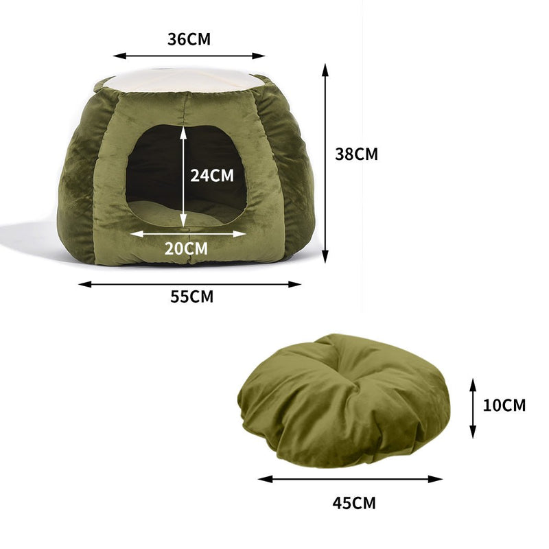 Pet Bed Cat Beds Bedding Castle Igloo Round Nest Comfy Kennel Cave Green L - Bedzy Australia