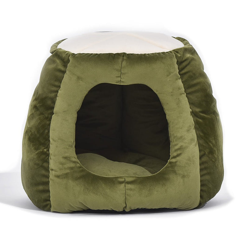 Pet Bed Cat Beds Bedding Castle Igloo Round Nest Comfy Kennel Cave Green L - Bedzy Australia