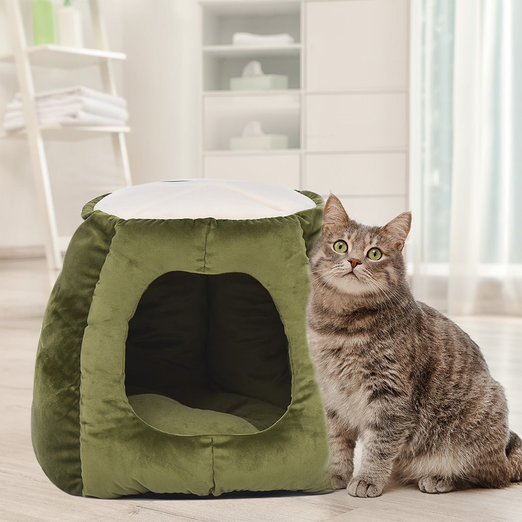 Pet Bed Cat Beds Bedding Castle Igloo Round Nest Comfy Kennel Cave Green M - Bedzy Australia