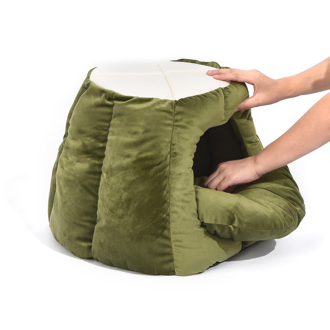 Pet Bed Cat Beds Bedding Castle Igloo Round Nest Comfy Kennel Cave Green M - Bedzy Australia