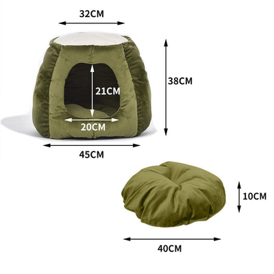 Pet Bed Cat Beds Bedding Castle Igloo Round Nest Comfy Kennel Cave Green M - Bedzy Australia