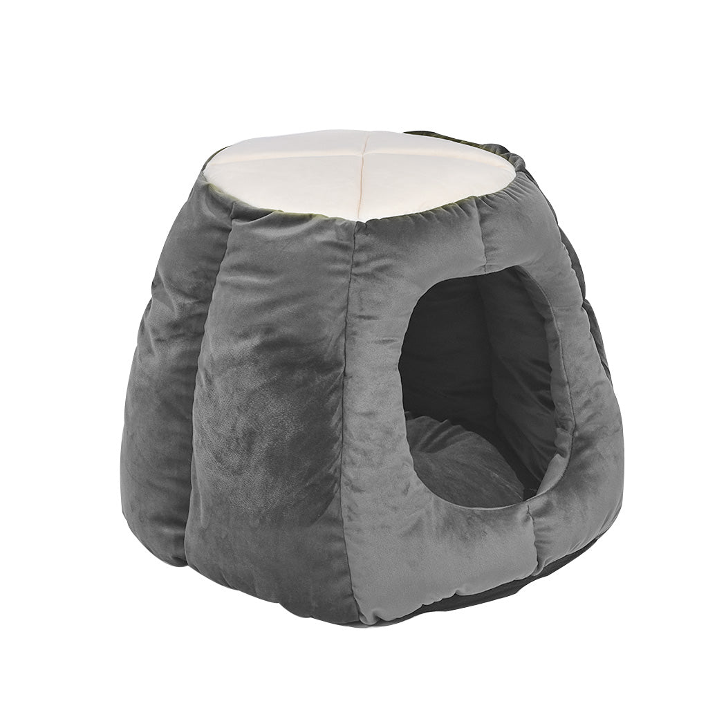 Pet Bed Cat Beds Bedding Castle Igloo Round Nest Comfy Kennel Cave Grey L - Bedzy Australia