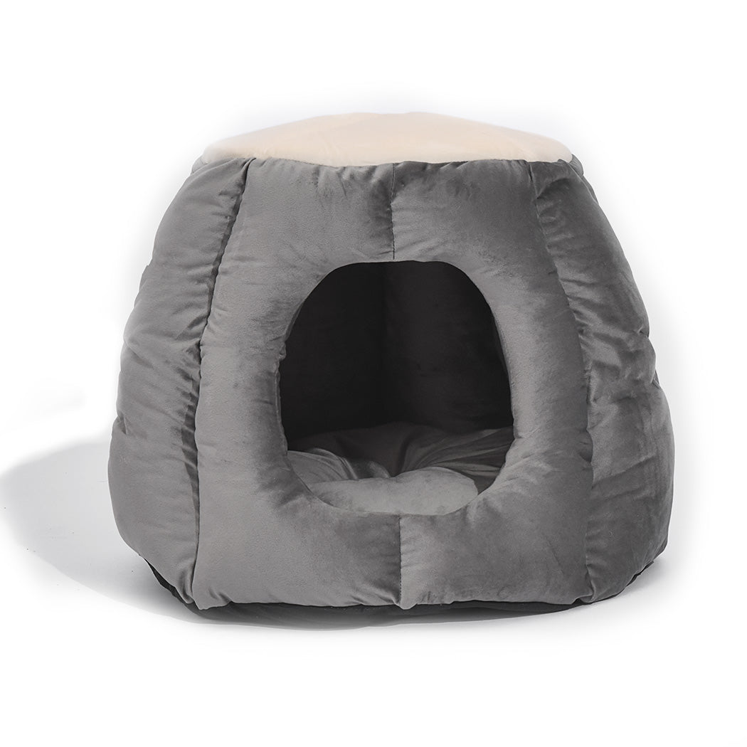 Pet Bed Cat Beds Bedding Castle Igloo Round Nest Comfy Kennel Cave Grey L - Bedzy Australia
