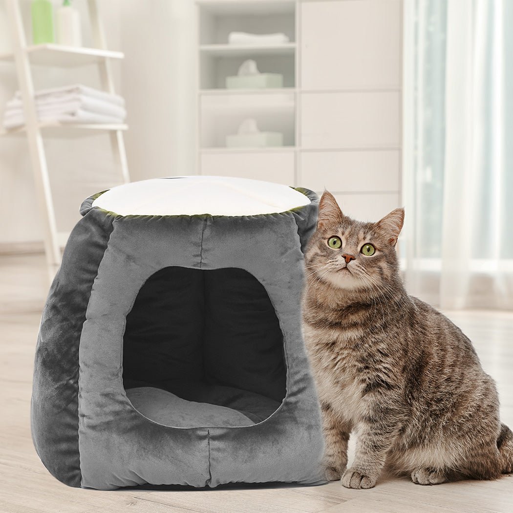 Pet Bed Cat Cave Beds Bedding Castle Igloo Round Nest Comfy Kennel Grey M - Bedzy Australia