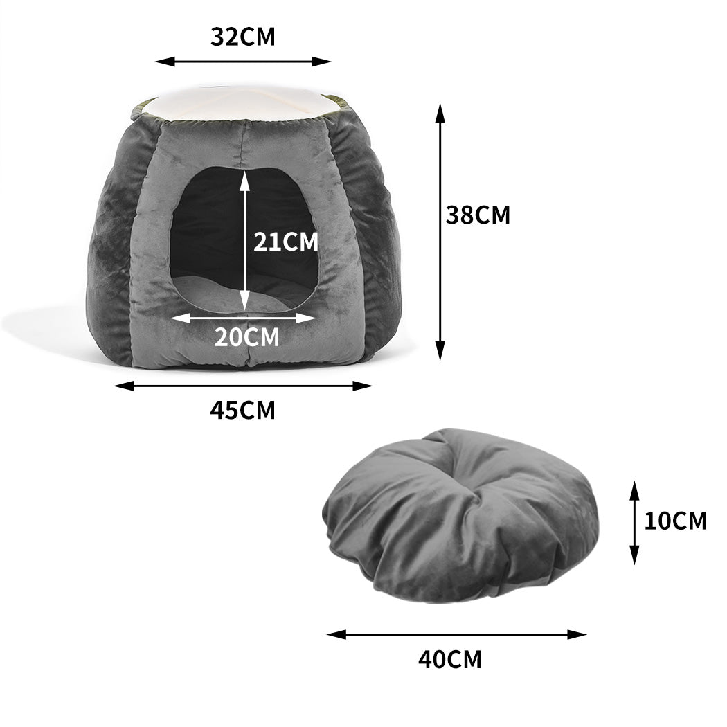 Pet Bed Cat Cave Beds Bedding Castle Igloo Round Nest Comfy Kennel Grey M - Bedzy Australia