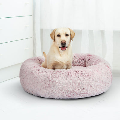Pet Bed Cat Dog Donut Nest Calming Mat Soft Plush Kennel Pink L - Bedzy Australia