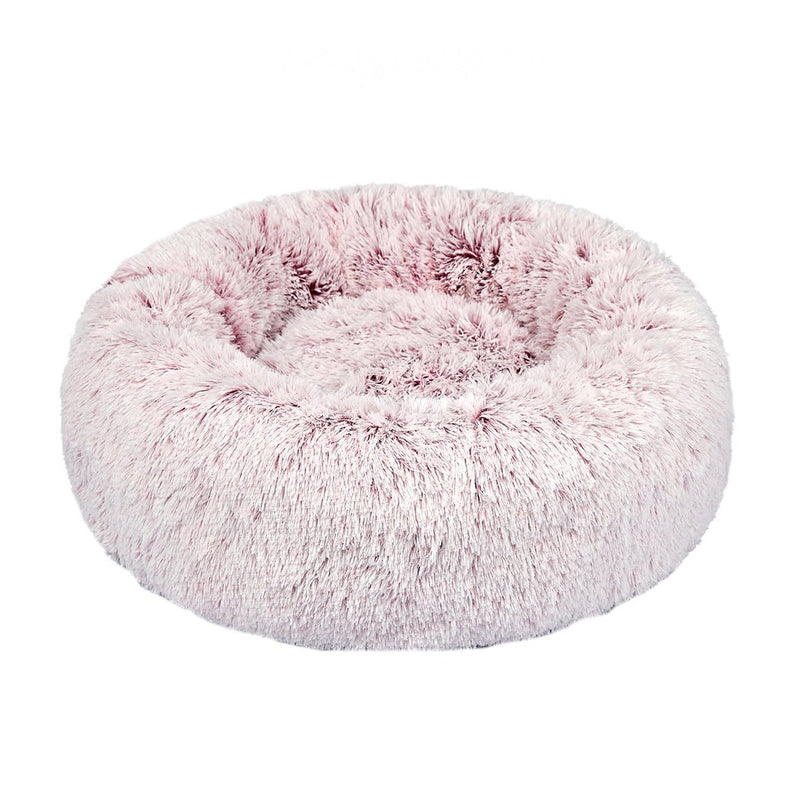 Pet Bed Cat Dog Donut Nest Calming Mat Soft Plush Kennel Pink L - Bedzy Australia