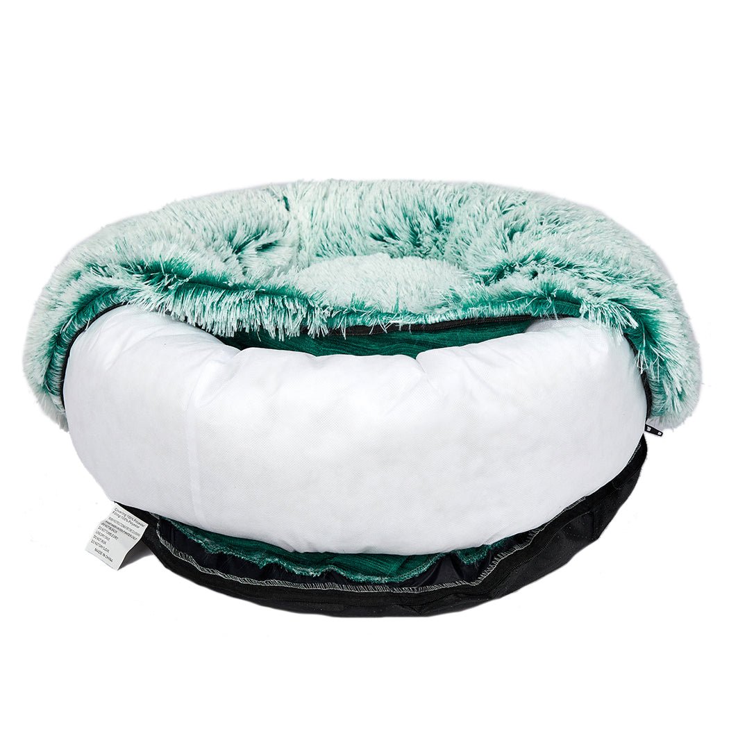 Pet Bed Cat Dog Donut Nest Calming Mat Soft Plush Kennel Teal L - Bedzy Australia