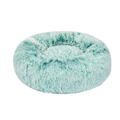 Pet Bed Cat Dog Donut Nest Calming Mat Soft Plush Kennel Teal L - Bedzy Australia