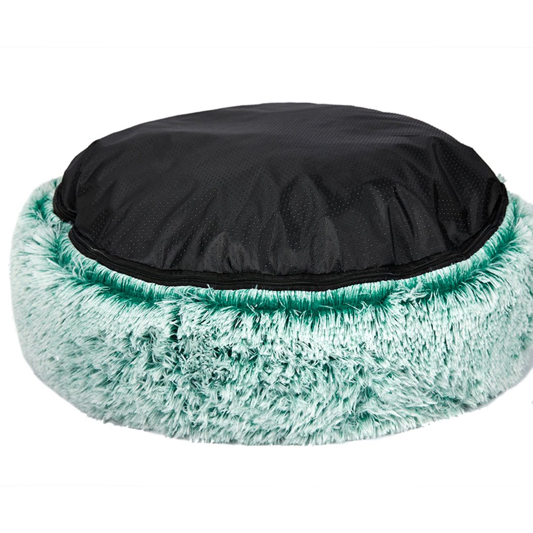 Pet Bed Cat Dog Donut Nest Calming Mat Soft Plush Kennel Teal L - Bedzy Australia