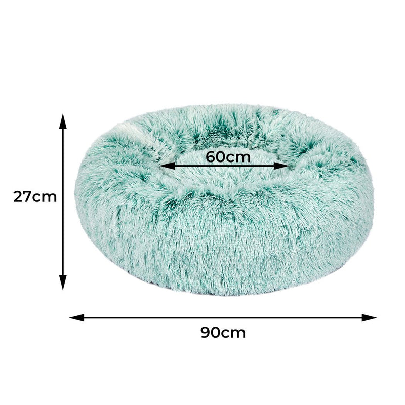 Pet Bed Cat Dog Donut Nest Calming Mat Soft Plush Kennel Teal L - Bedzy Australia