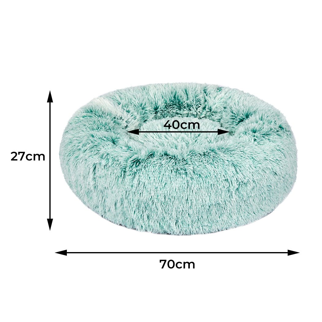Pet Bed Cat Dog Donut Nest Calming Mat Soft Plush Kennel Teal M - Bedzy Australia