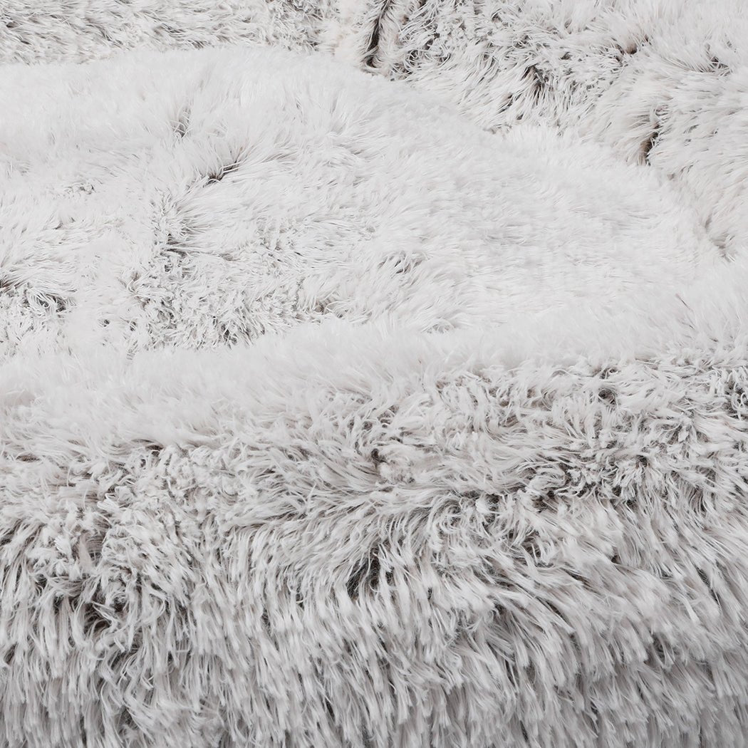 Pet Bed Cat Dog Donut Nest Calming Mat Soft Plush Kennel White with Coffee Hint L - Bedzy Australia