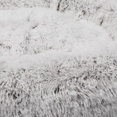 Pet Bed Cat Dog Donut Nest Calming Mat Soft Plush Kennel White with Coffee Hint L - Bedzy Australia