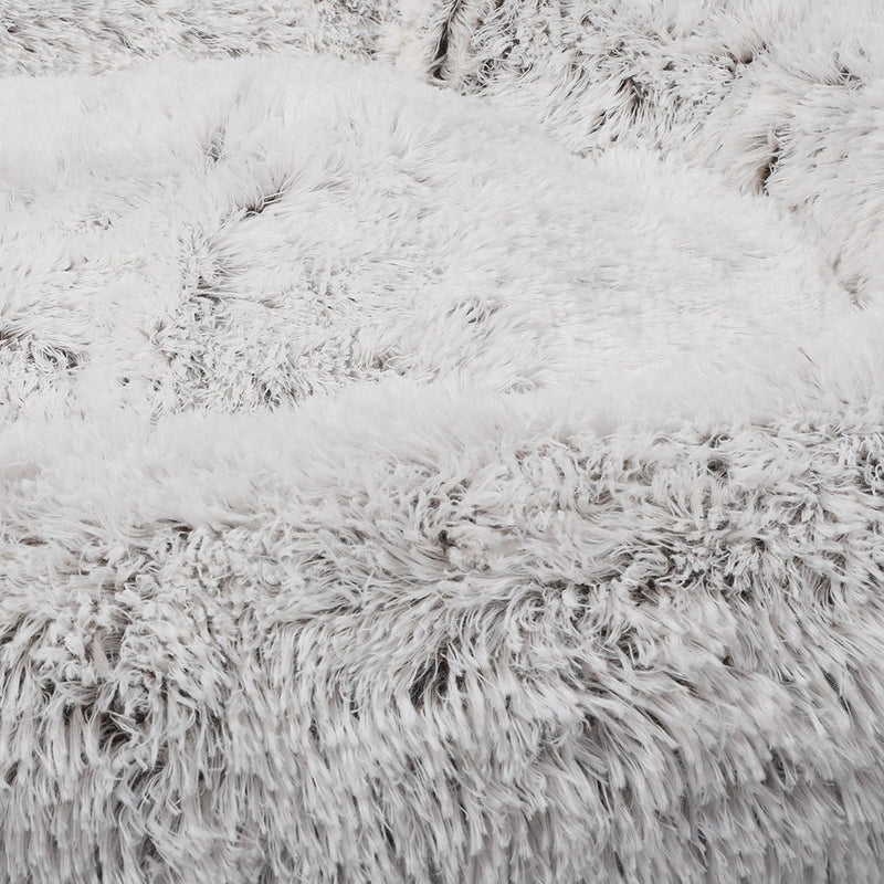 Pet Bed Cat Dog Donut Nest Calming Mat Soft Plush Kennel White with Coffee Hint L - Bedzy Australia