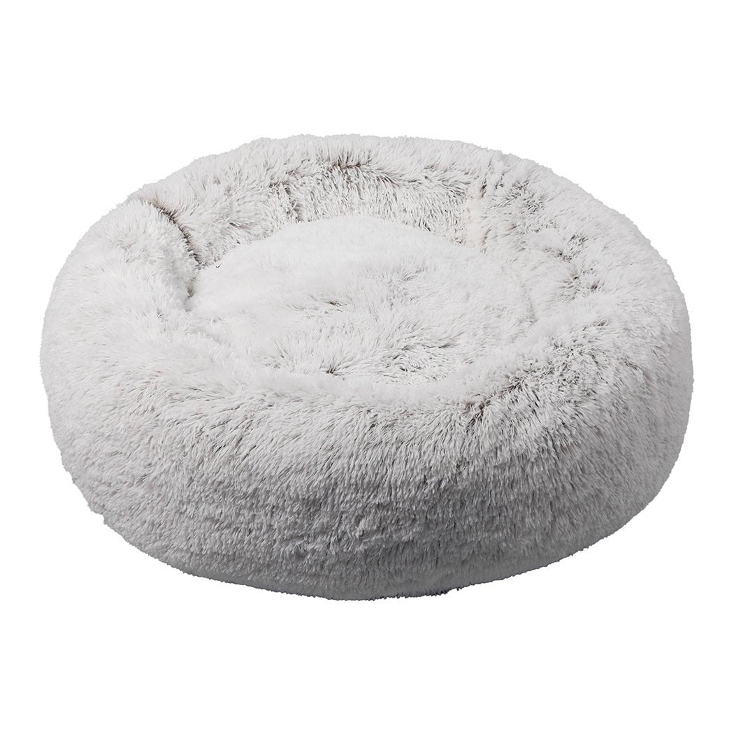 Pet Bed Cat Dog Donut Nest Calming Mat Soft Plush Kennel White with Coffee Hint XL - Bedzy Australia