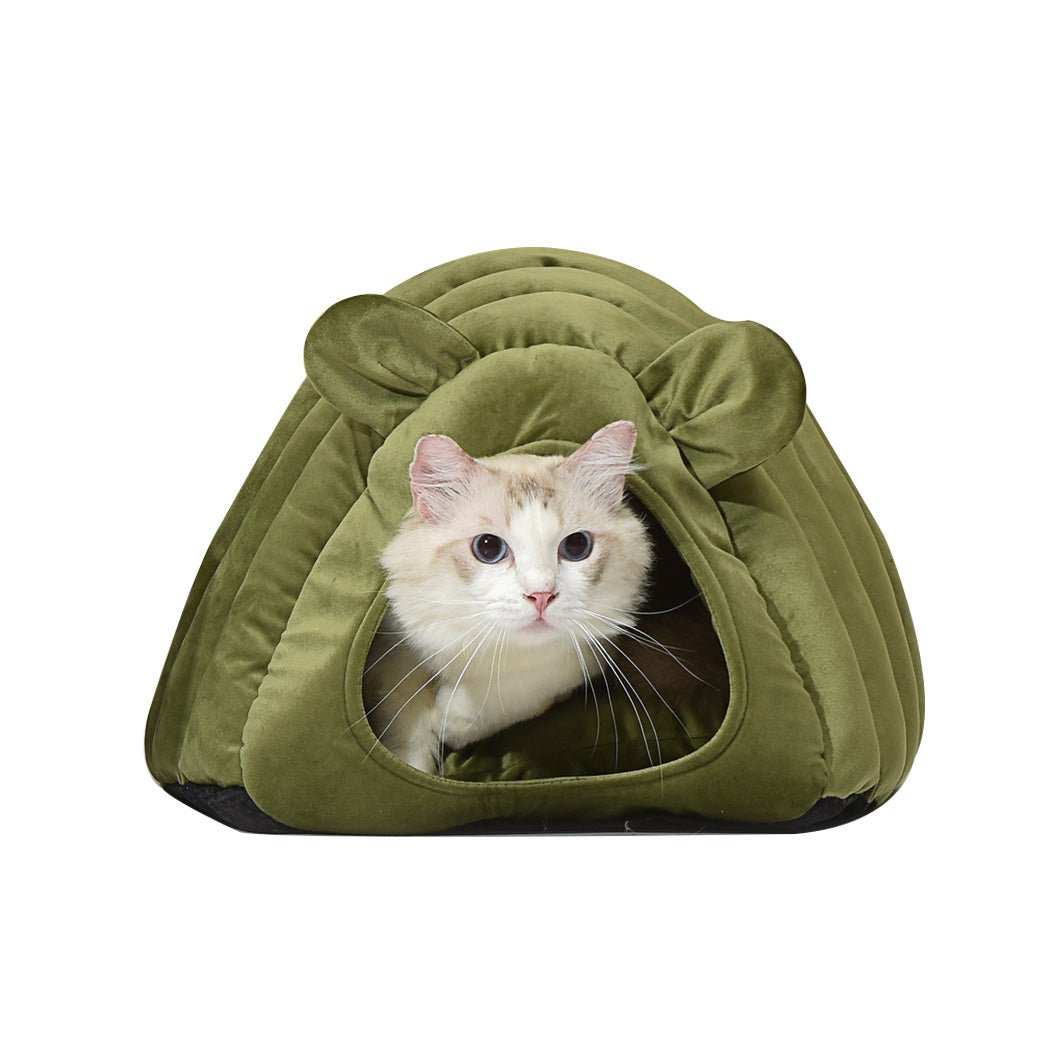 Pet Bed Comfy Kennel Cave Cat Beds Bedding Castle Cat Igloo Round Nest Green L - Bedzy Australia