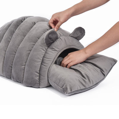 Pet Bed Comfy Kennel Cave Cat Beds Bedding Castle Igloo Round Nest Grey L - Bedzy Australia