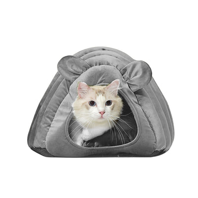Pet Bed Comfy Kennel Cave Cat Beds Bedding Castle Igloo Round Nest Grey L - Bedzy Australia