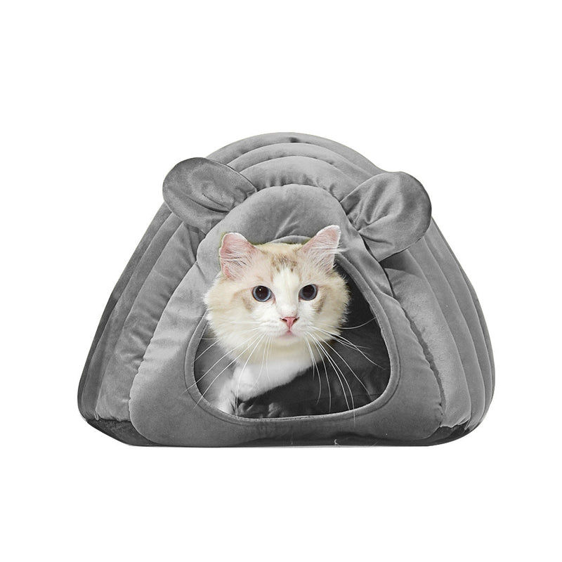 Pet Bed Comfy Kennel Cave Cat Beds Bedding Castle Igloo Round Nest Grey L - Bedzy Australia