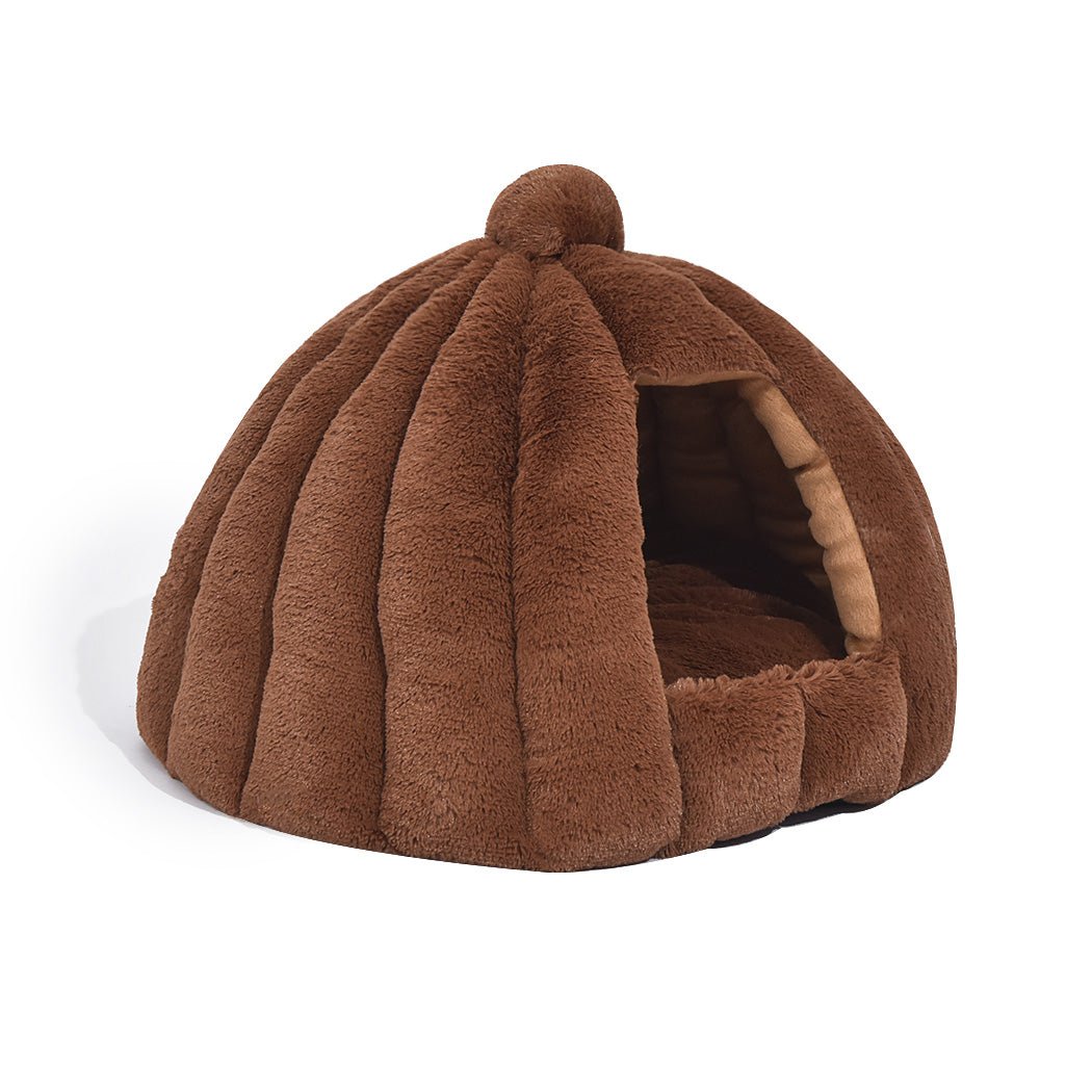 Pet Bed Comfy Kennel Cave Cat Dog Beds Bedding Castle Igloo Nest Brown L - Bedzy Australia