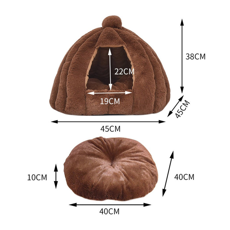 Pet Bed Comfy Kennel Cave Cat Dog Beds Bedding Castle Igloo Nest Brown M - Bedzy Australia