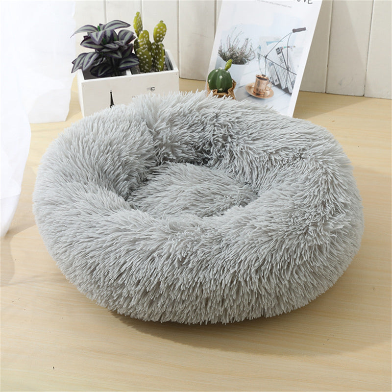 Pet Dog Bed Bedding Warm Plush Round Comfortable Dog Nest Light Grey Large 90cm Large - Pet Care > Dog Supplies - Bedzy Australia