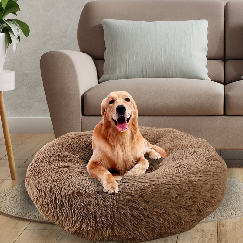 Pet Dog Bedding Warm Plush Round Comfortable Dog Nest Light Coffee Large 90cm - Pet Care > Dog Supplies - Bedzy Australia