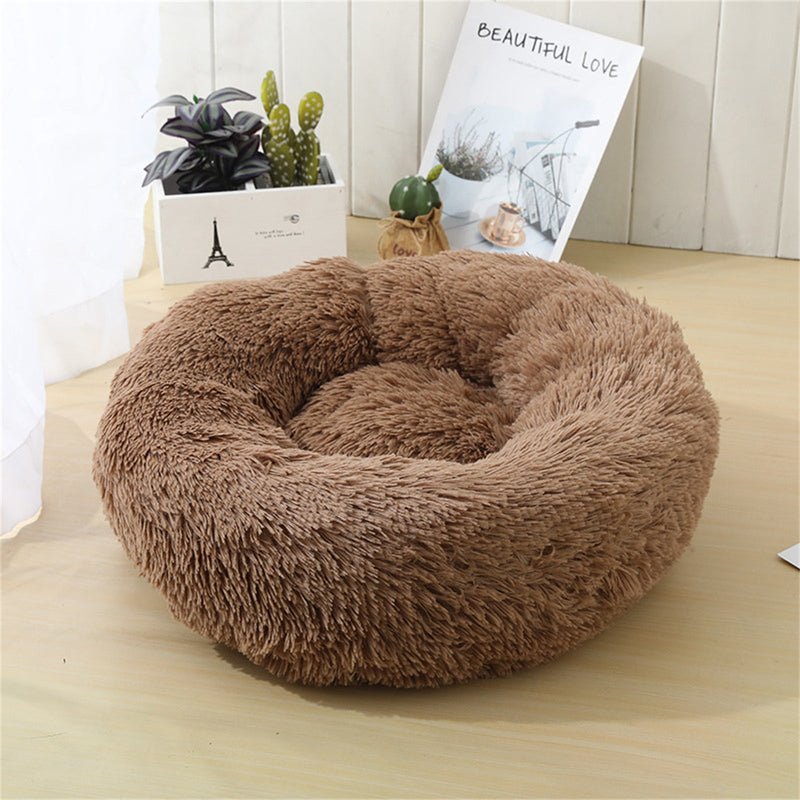 Pet Dog Bedding Warm Plush Round Comfortable Dog Nest Light Coffee Large 90cm - Pet Care > Dog Supplies - Bedzy Australia