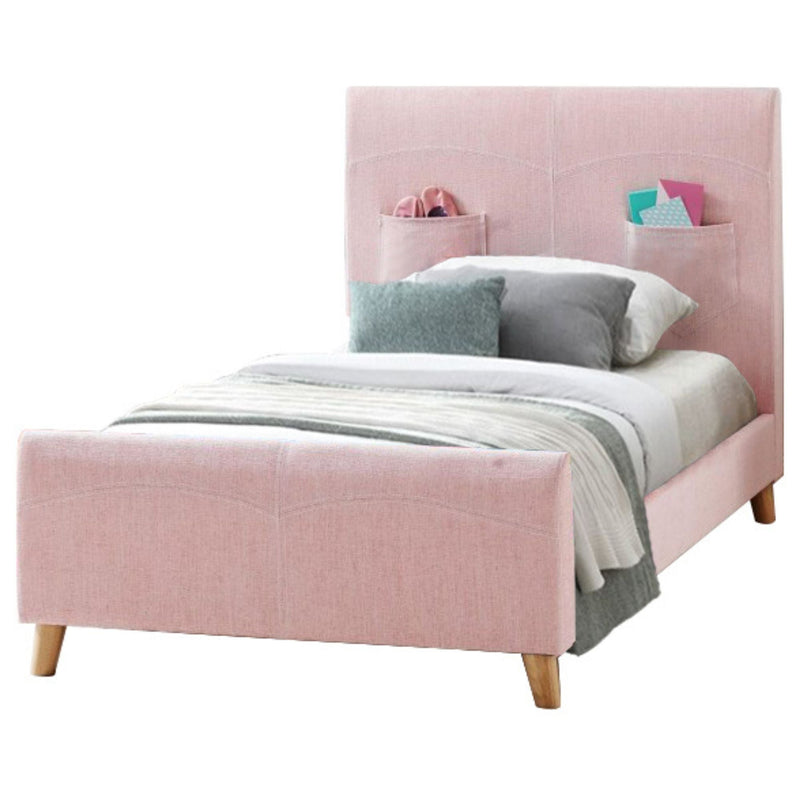 Phlox Kids King Single Bed Fabric Upholstered Children Kid Timber Frame - Pink - Bedzy Australia (ABN 18 642 972 209) - Furniture > Bedroom