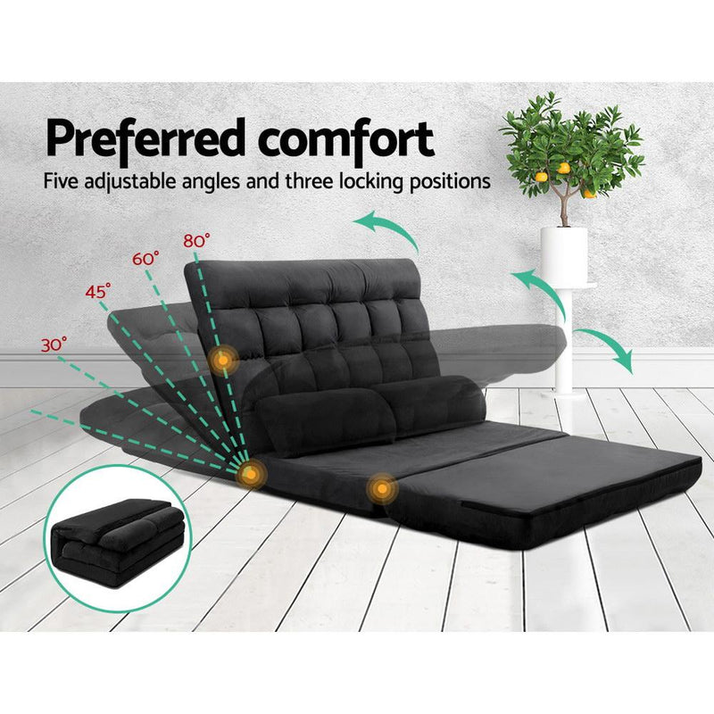 Portable 2 seater Floor Folding Sofa Bed Charcoal