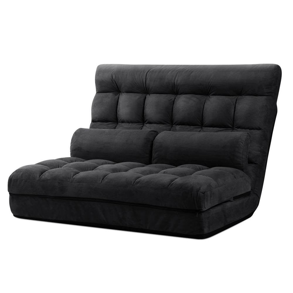 Portable 2-seater Floor Folding Sofa Bed (Charcoal) - Bedzy Australia