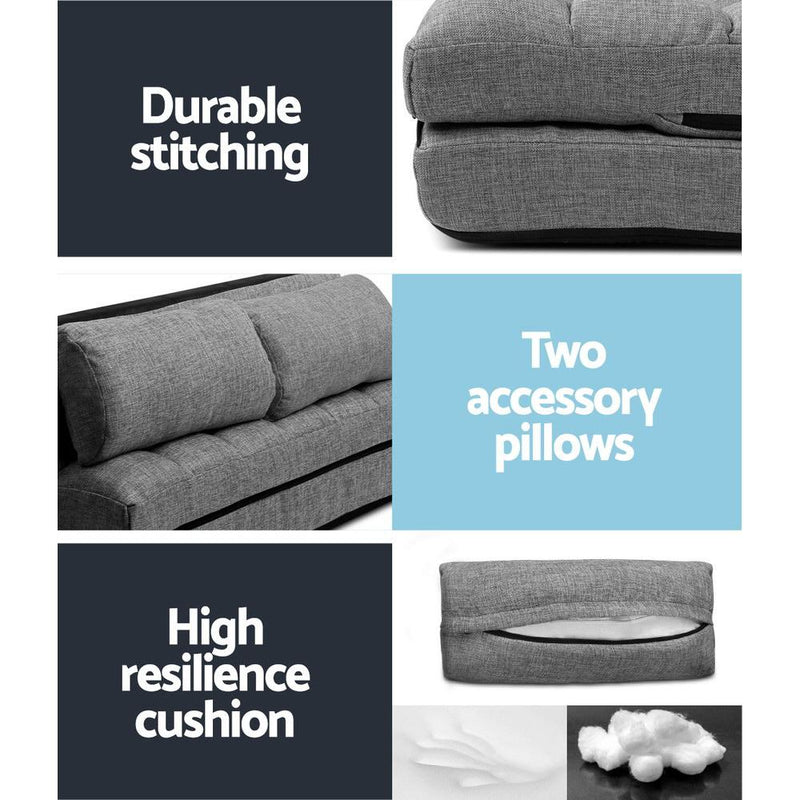 Portable 2-seater Floor Folding Sofa Bed (Grey) - Bedzy Australia