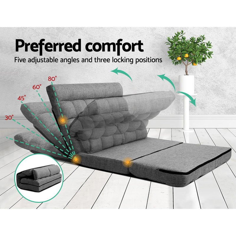 Portable 2 seater Floor Folding Sofa Bed Grey