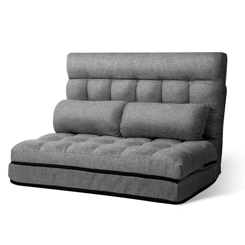 Portable 2-seater Floor Folding Sofa Bed (Grey) - Bedzy Australia