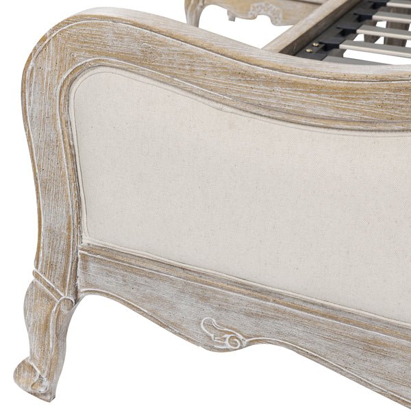 Queen Bedframe Linen Fabric Beige Oak Wood White Washed Finish Mattress Support - Bedzy Australia (ABN 18 642 972 209) - Furniture > Mattresses