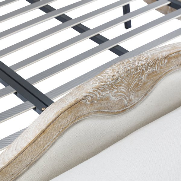 Queen Bedframe Linen Fabric Beige Oak Wood White Washed Finish Mattress Support - Bedzy Australia (ABN 18 642 972 209) - Furniture > Mattresses
