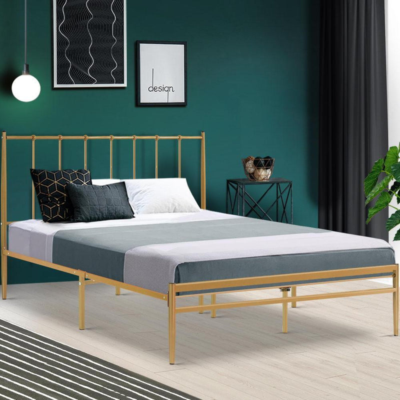 Queen Package | Amor Metal Bed Gold & Normay Pillow Top Mattress (Medium Firm) - Bedzy Australia - Furniture > Bedroom