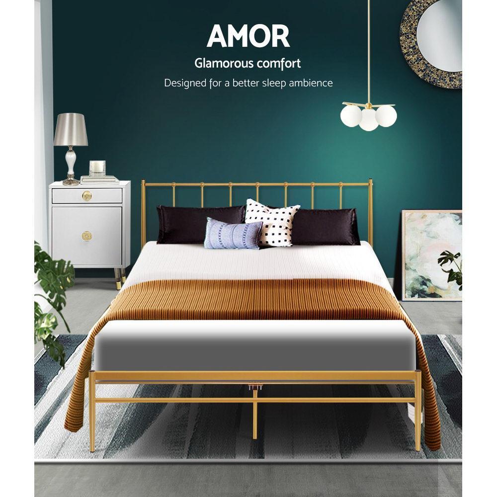 Queen Package | Amor Metal Bed Gold & Normay Pillow Top Mattress (Medium Firm) - Bedzy Australia