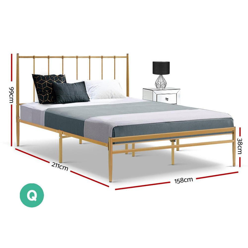 Queen Package | Amor Metal Bed Gold & Normay Pillow Top Mattress (Medium Firm) - Bedzy Australia - Furniture > Bedroom