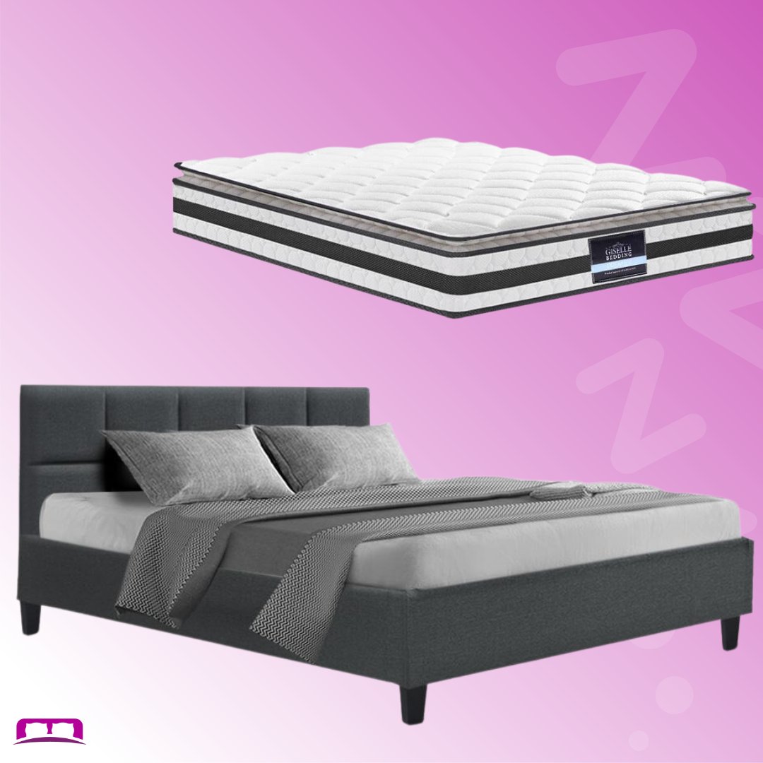 Queen Package | Bondi Bed Charcoal & Normay Pillow Top Mattress (Medium Firm) - Bedzy Australia